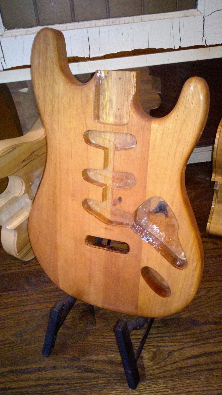 Handmade guitar body routed for pickups
