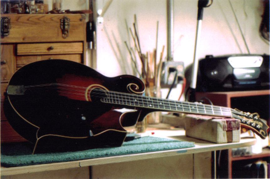 Archtop guitar on the restoration bench