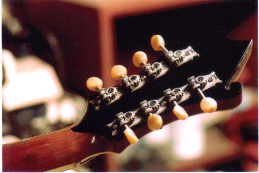 Vintage guitar headstock during restoration